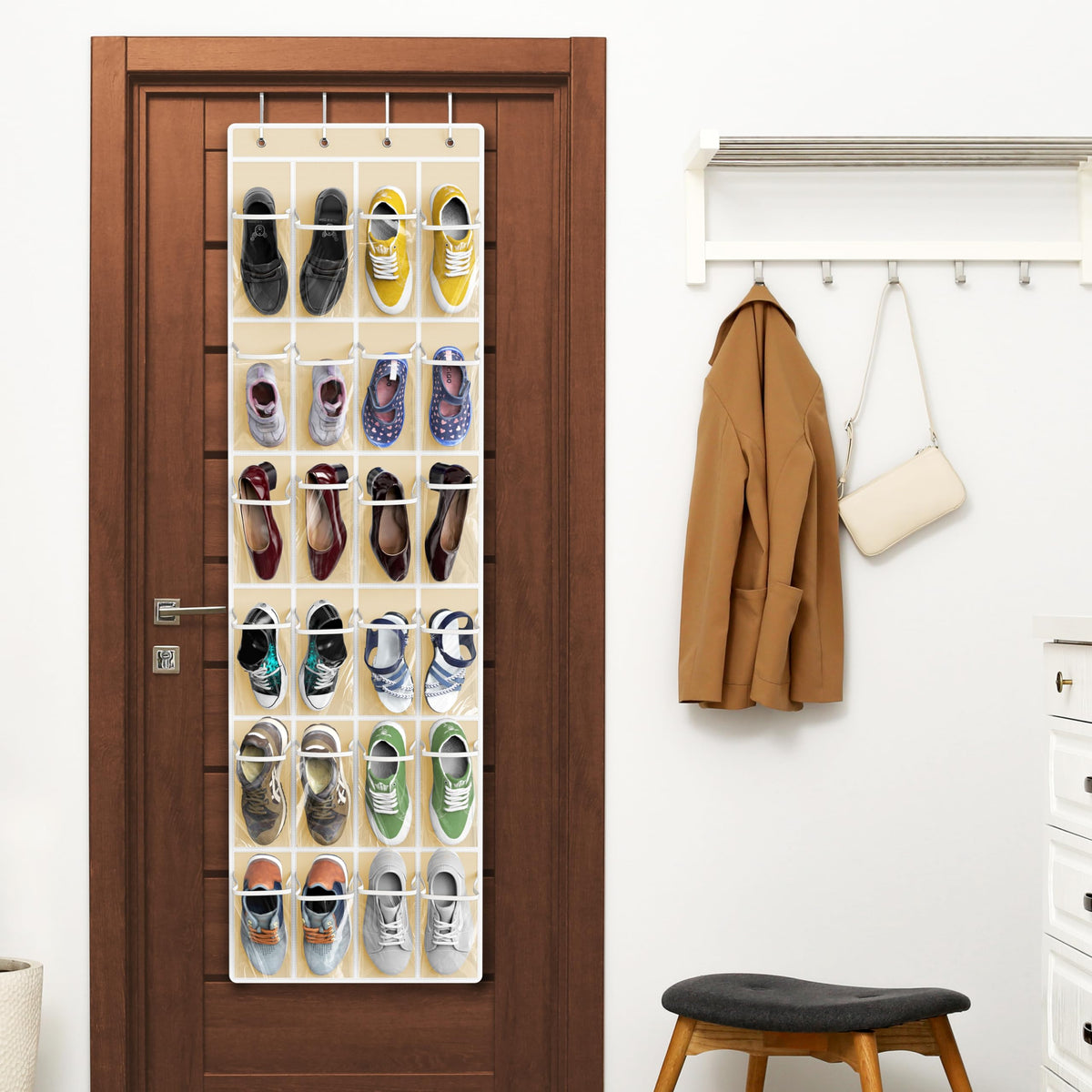 Simple Houseware 24 Pockets Clear Over the Door Shoe Organizer, Pink