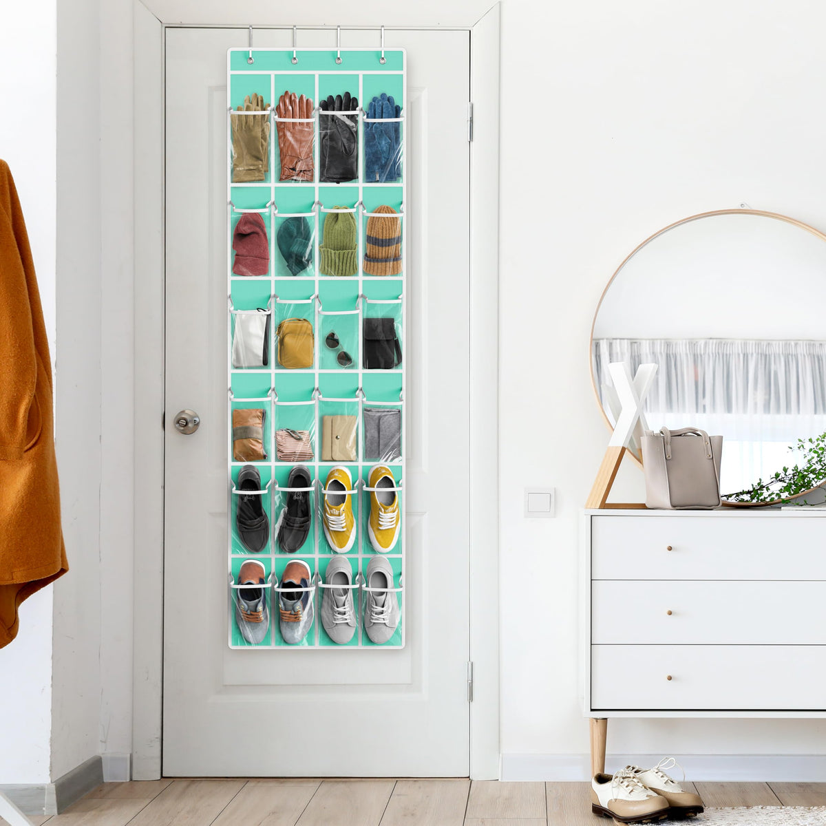 Simple Houseware 24 Pockets Clear Over the Door Shoe Organizer, Pink