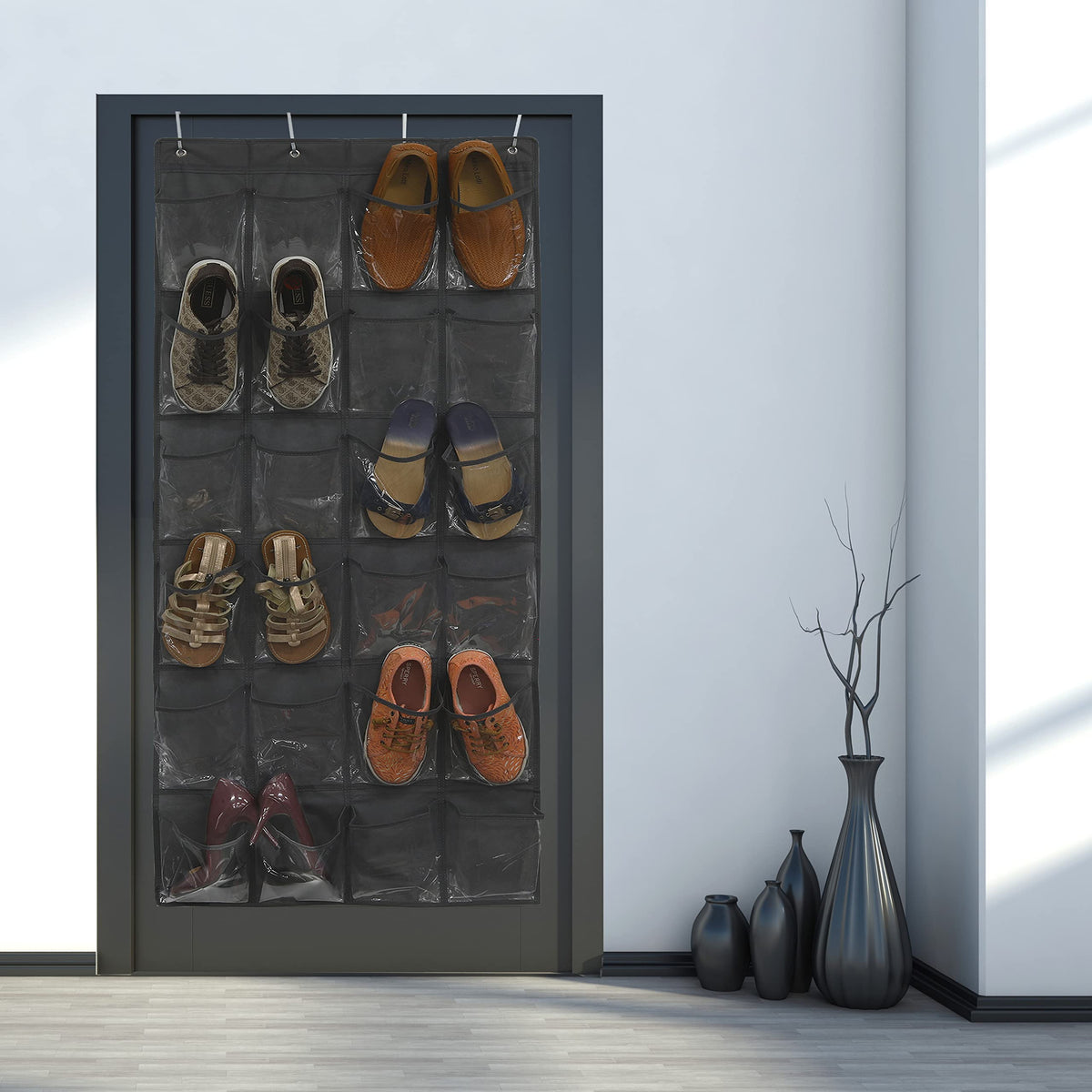 Simple Houseware 24 Pockets Clear Over the Door Shoe Organizer, Pink