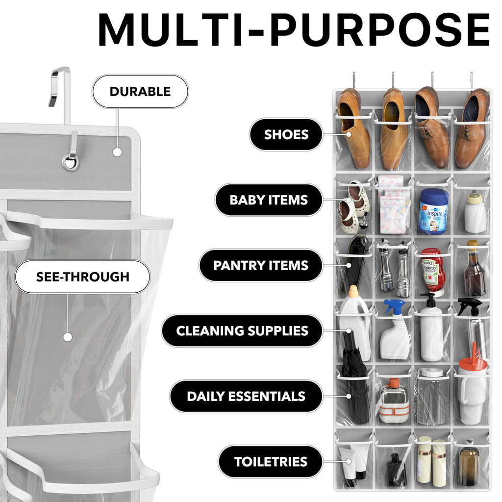 Simple Houseware 24 Pockets Clear Over the Door Shoe Organizer, Pink