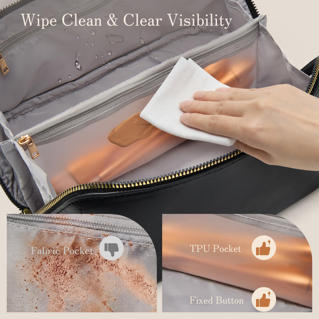 SHOWKOO Cosmetic Bag for Women, WideOpen Travel Makeup Bag with Compartment