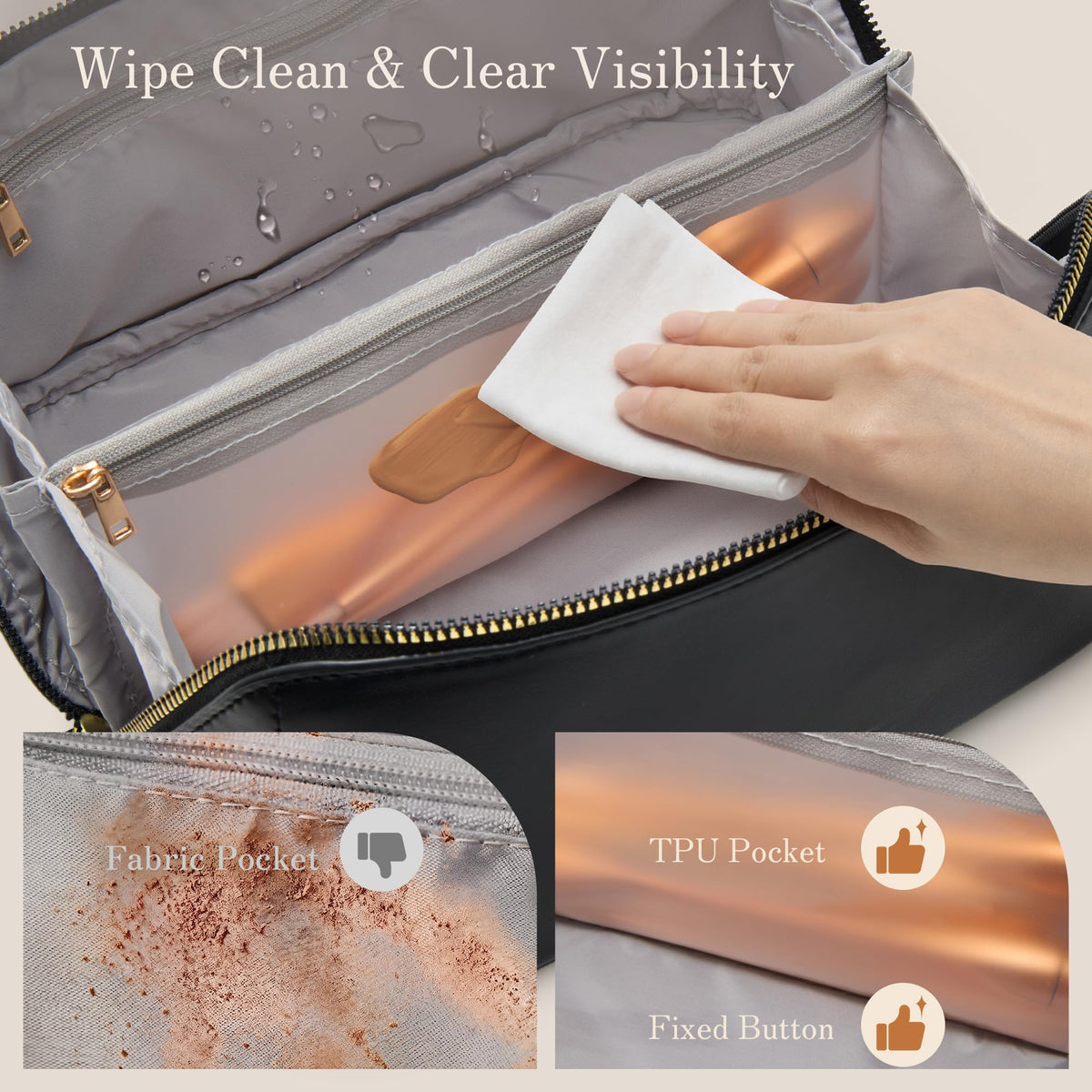 SHOWKOO Cosmetic Bag for Women, WideOpen Travel Makeup Bag with Compartment