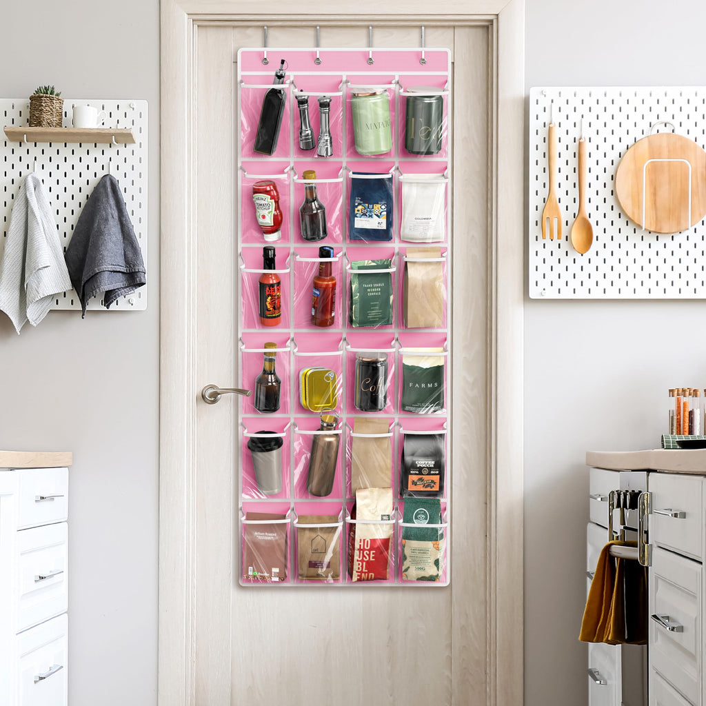 Simple Houseware 24 Pockets Clear Over the Door Shoe Organizer, Pink