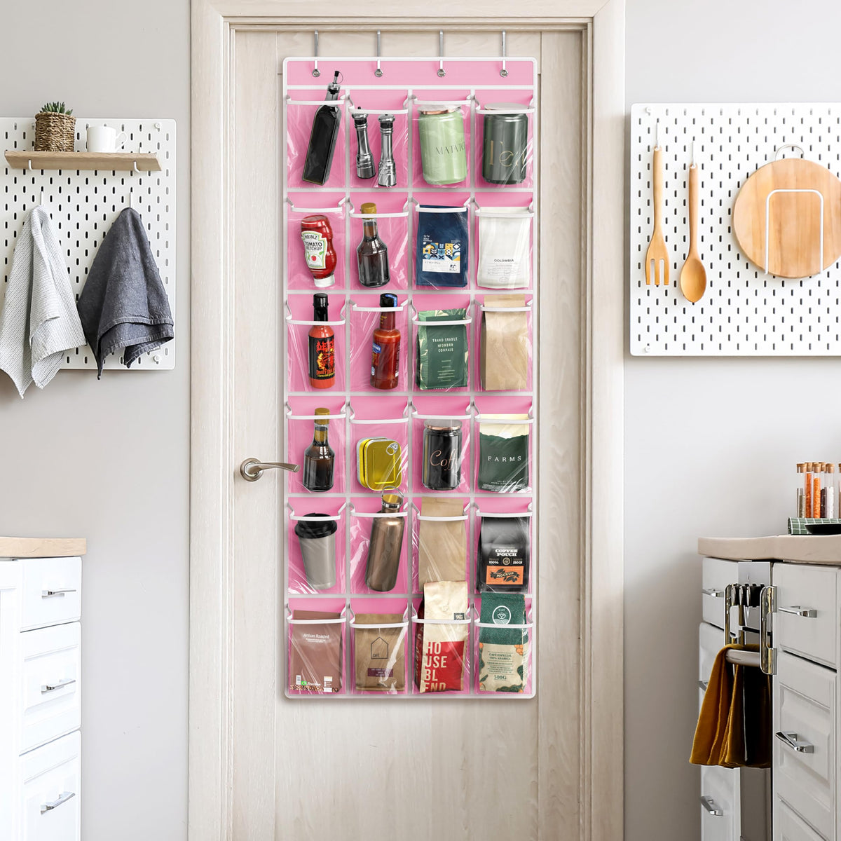 Simple Houseware 24 Pockets Clear Over the Door Shoe Organizer, Pink