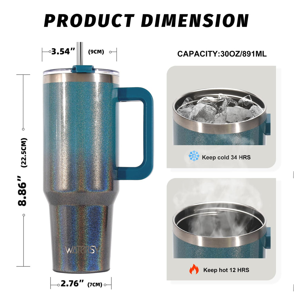 40 oz Tumbler with Handle,Tumbler with Lid and Straw,Double Wall Insulated Cup Stainless Steel Travel Mug(Cold for 34 Hours),Water Bottle for Iced Tea,Coffee,Cold Beverages(Purple)