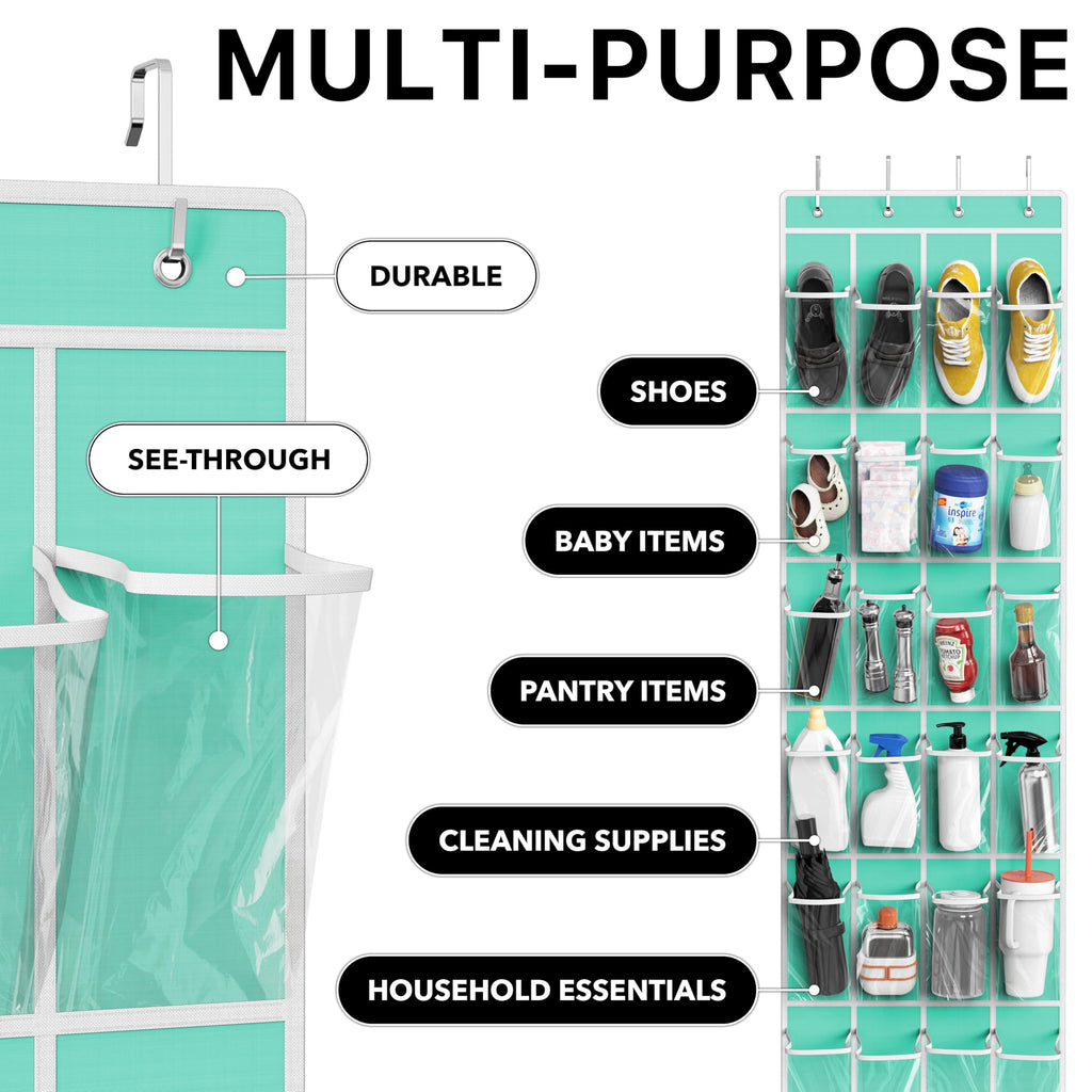 Simple Houseware 24 Pockets Clear Over the Door Shoe Organizer, Pink