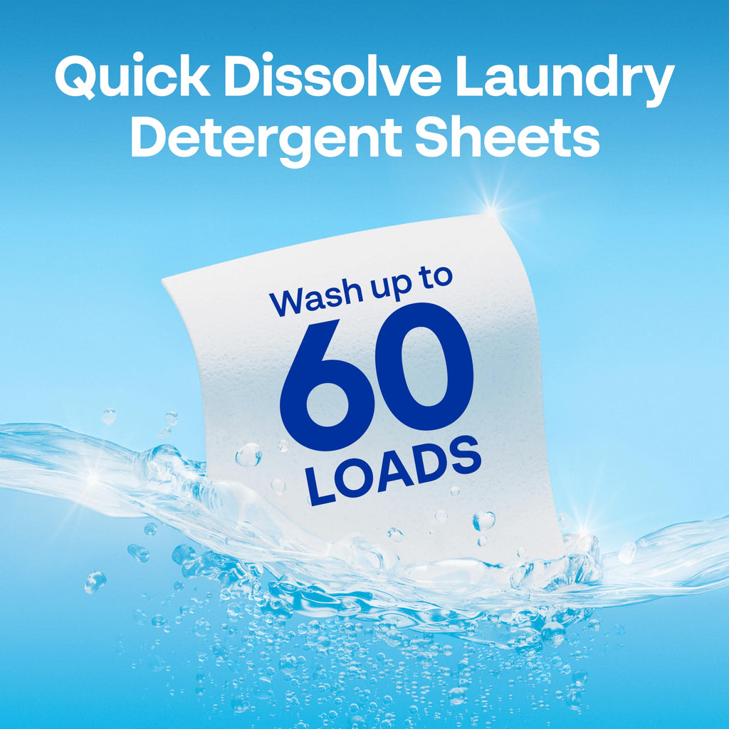 Earth Breeze Laundry Detergent Sheets Fresh Scent - 60 Loads per package. Eco Liquidless Soap - Travel-Friendly for Hot & Cold Cycles, Tackles Tough Stains & Odors - Gentle on Skin, 30 sheets (3 Pack)