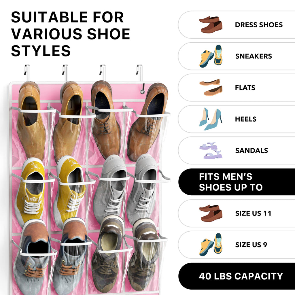 Simple Houseware 24 Pockets Clear Over the Door Shoe Organizer, Pink