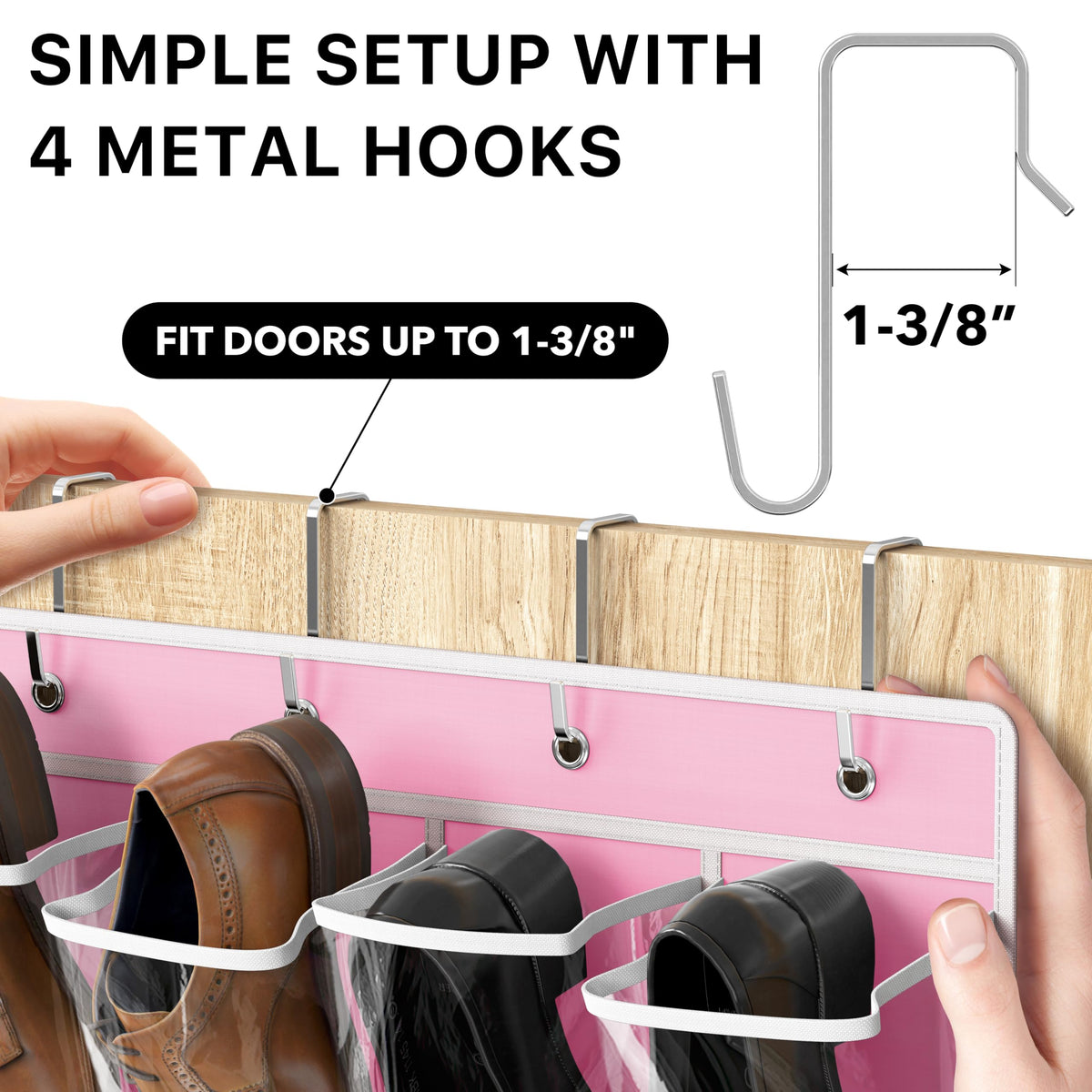 Simple Houseware 24 Pockets Clear Over the Door Shoe Organizer, Pink