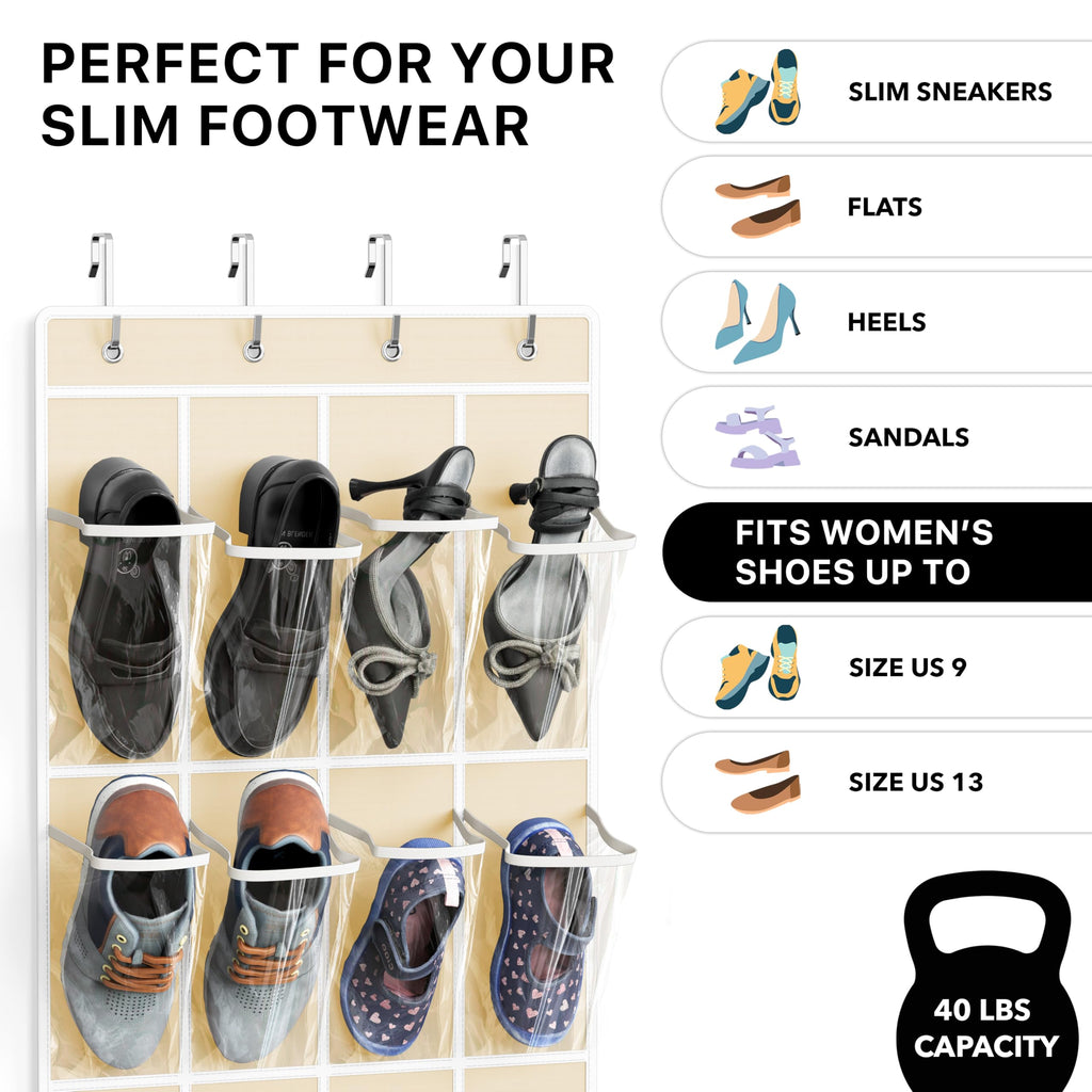 Simple Houseware 24 Pockets Clear Over the Door Shoe Organizer, Pink