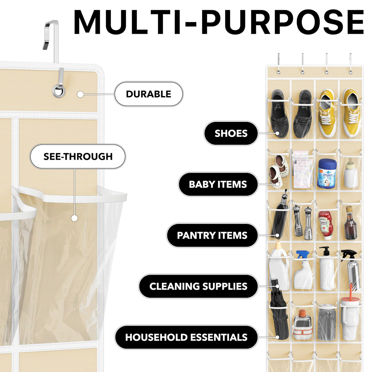 Simple Houseware 24 Pockets Clear Over the Door Shoe Organizer, Pink
