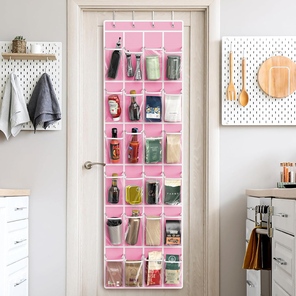Simple Houseware 24 Pockets Clear Over the Door Shoe Organizer, Pink