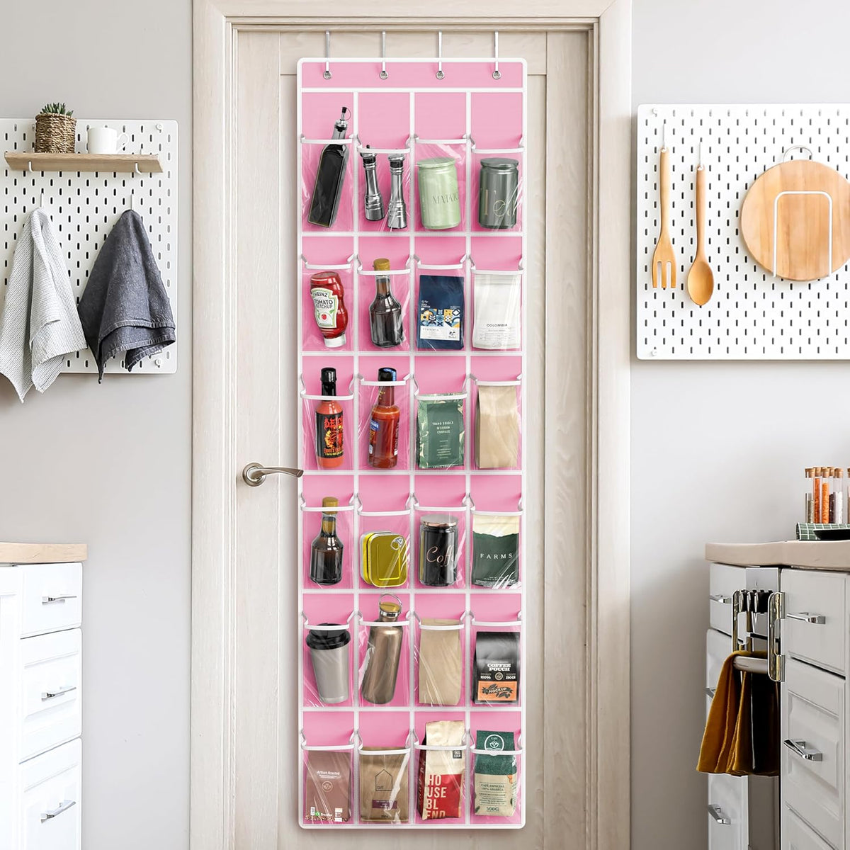 Simple Houseware 24 Pockets Clear Over the Door Shoe Organizer, Pink