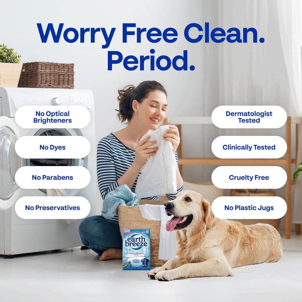 Earth Breeze Laundry Detergent Sheets Fresh Scent - 60 Loads per package. Eco Liquidless Soap - Travel-Friendly for Hot & Cold Cycles, Tackles Tough Stains & Odors - Gentle on Skin, 30 sheets (3 Pack)