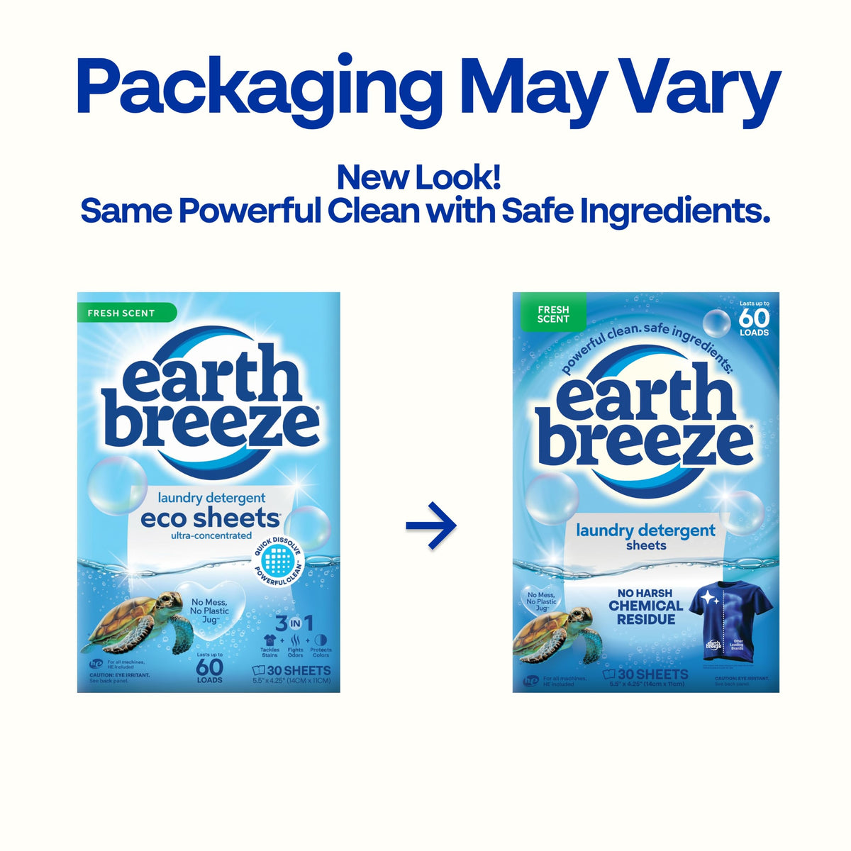 Earth Breeze Laundry Detergent Sheets Fresh Scent - 60 Loads per package. Eco Liquidless Soap - Travel-Friendly for Hot & Cold Cycles, Tackles Tough Stains & Odors - Gentle on Skin, 30 sheets (3 Pack)