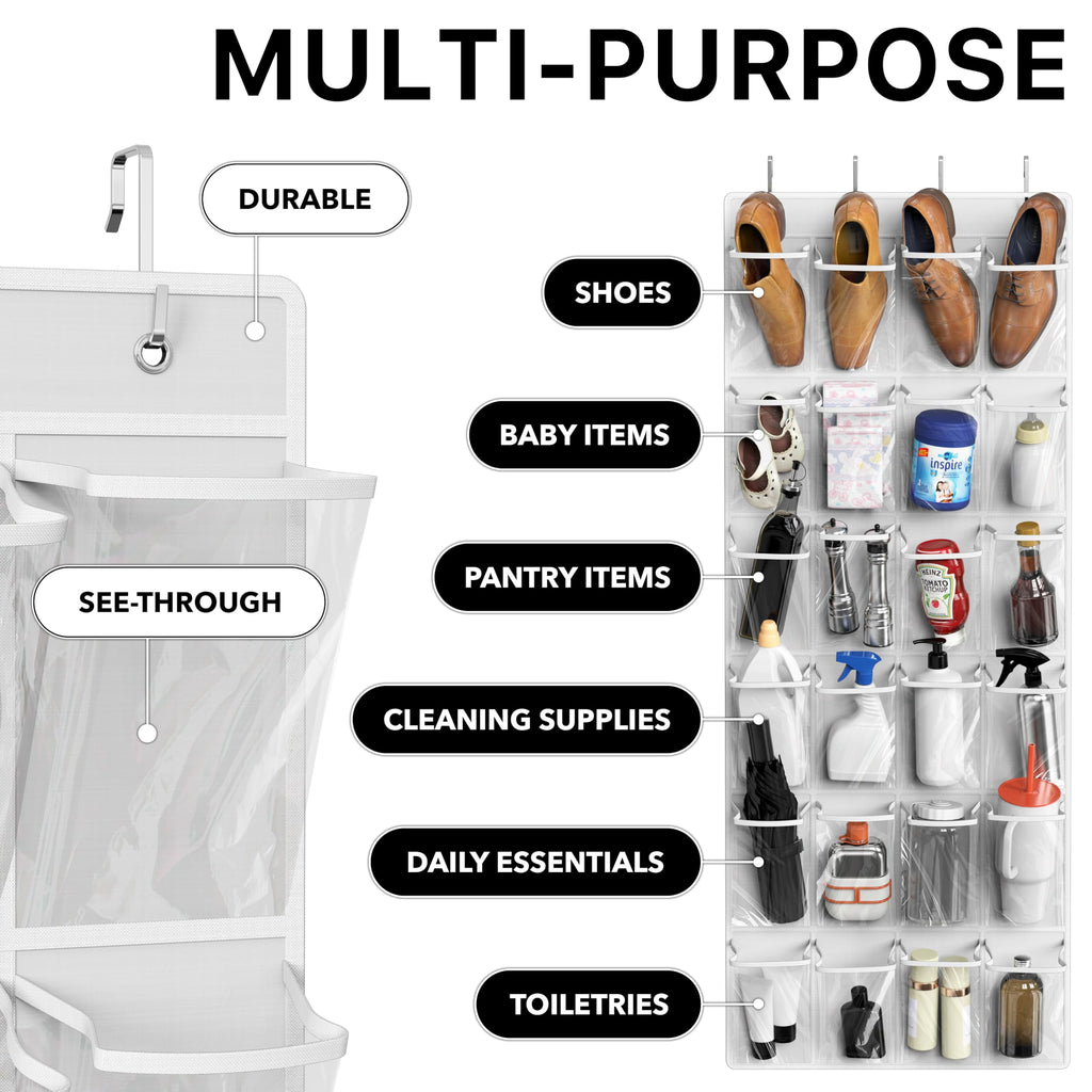 Simple Houseware 24 Pockets Clear Over the Door Shoe Organizer, Pink