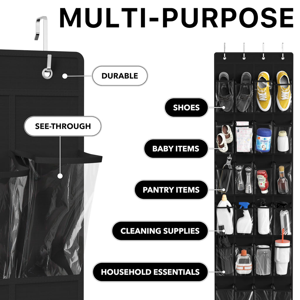 Simple Houseware 24 Pockets Clear Over the Door Shoe Organizer, Pink