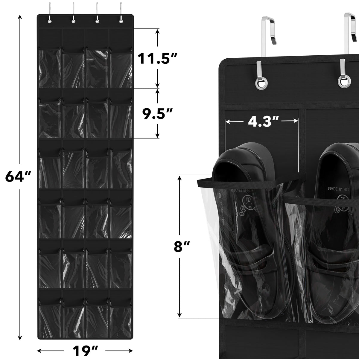Simple Houseware 24 Pockets Clear Over the Door Shoe Organizer, Pink