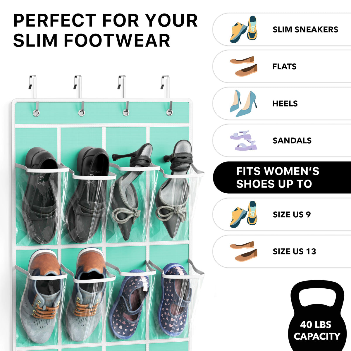 Simple Houseware 24 Pockets Clear Over the Door Shoe Organizer, Pink