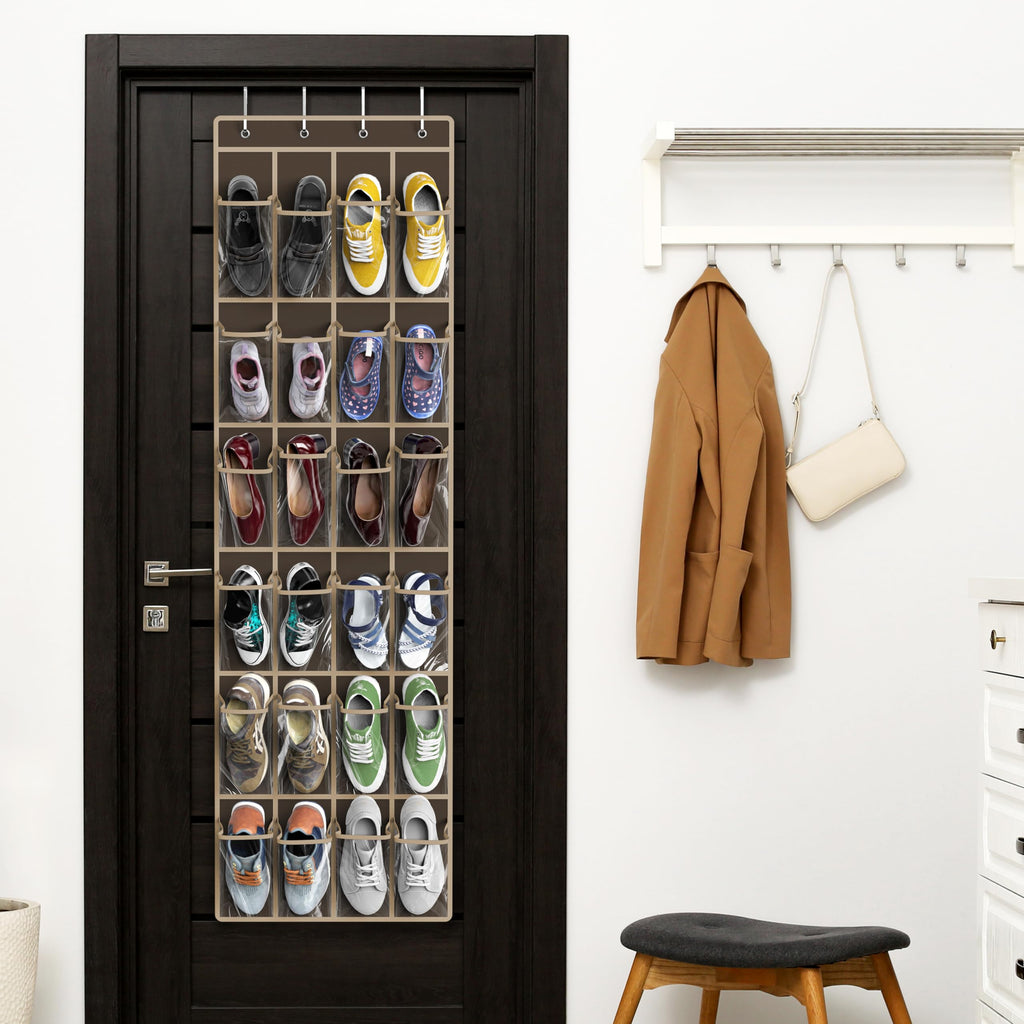 Simple Houseware 24 Pockets Clear Over the Door Shoe Organizer, Pink