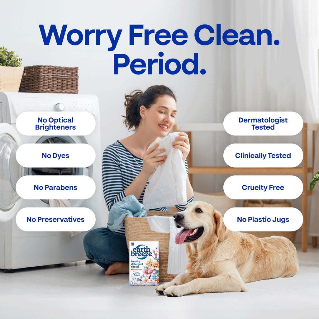 Earth Breeze Laundry Detergent Sheets Fresh Scent - 60 Loads per package. Eco Liquidless Soap - Travel-Friendly for Hot & Cold Cycles, Tackles Tough Stains & Odors - Gentle on Skin, 30 sheets (3 Pack)