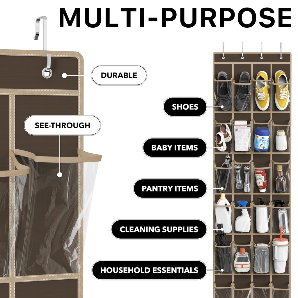 Simple Houseware 24 Pockets Clear Over the Door Shoe Organizer, Pink