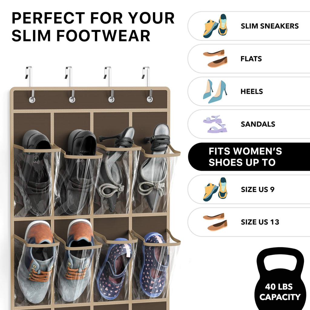 Simple Houseware 24 Pockets Clear Over the Door Shoe Organizer, Pink