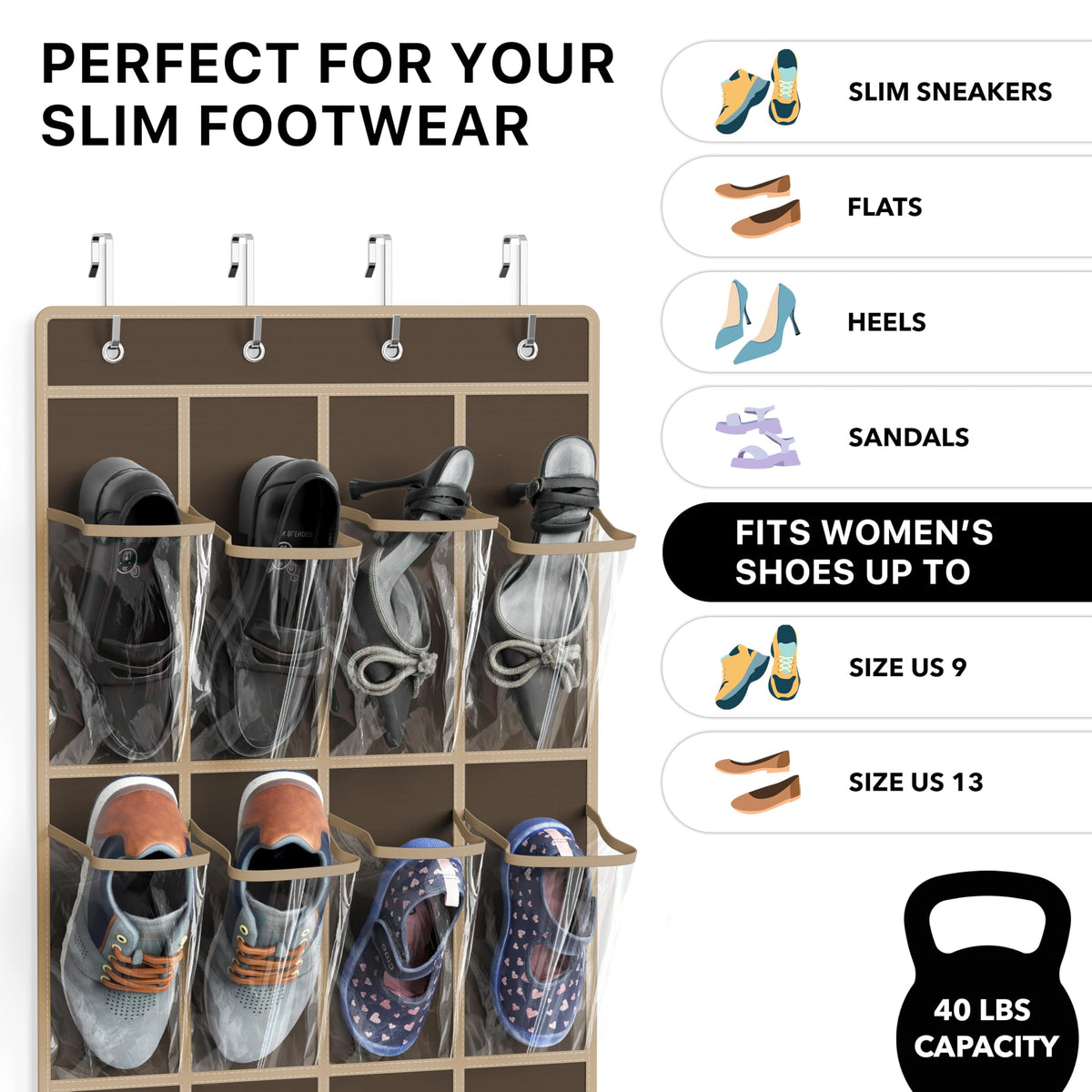 Simple Houseware 24 Pockets Clear Over the Door Shoe Organizer, Pink