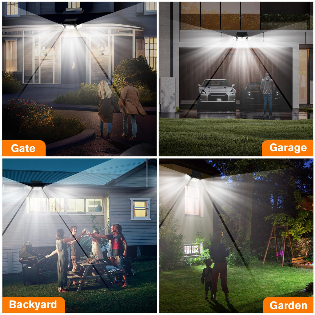 MIHANI Solar Flood Lights Outdoor, 2500LM Motion Sensor Security Lights with 270° Wide Angle, IP65 Waterproof, 3 Heads Solar Outdoor Lights for Patio, Yard, House, Garage (Non-Remote, 2 Pack)