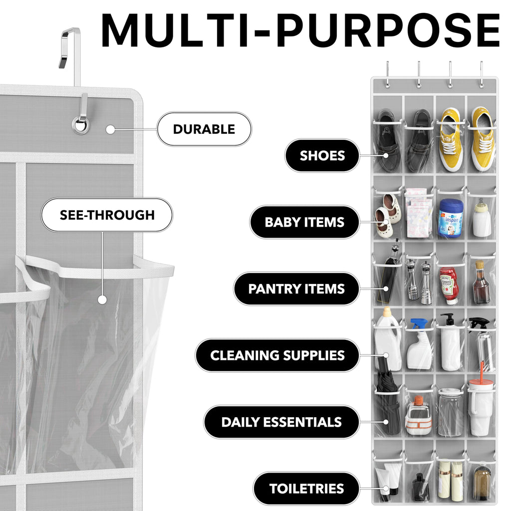 Simple Houseware 24 Pockets Clear Over the Door Shoe Organizer, Pink