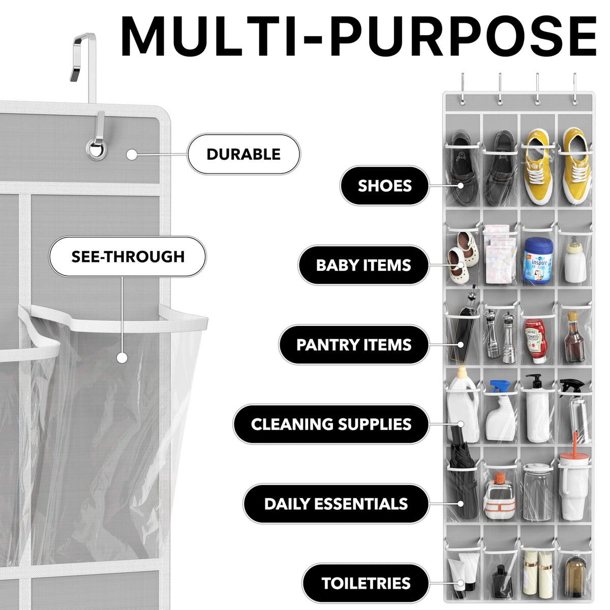 Simple Houseware 24 Pockets Clear Over the Door Shoe Organizer, Pink