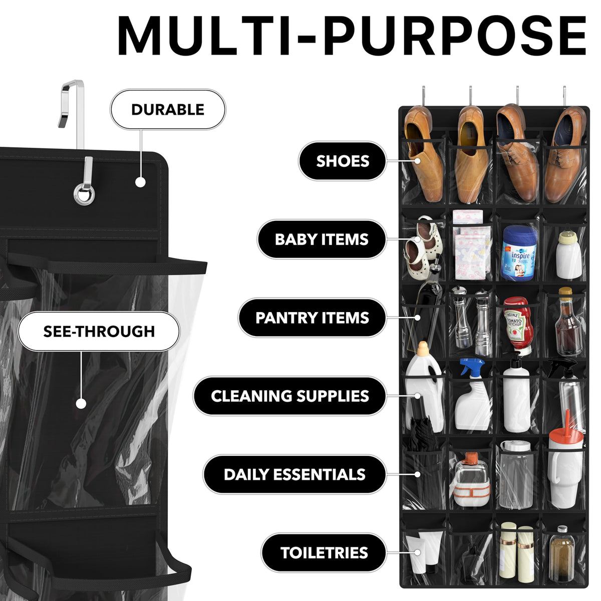 Simple Houseware 24 Pockets Clear Over the Door Shoe Organizer, Pink