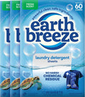 Earth Breeze Laundry Detergent Sheets Fresh Scent - 60 Loads per package. Eco Liquidless Soap - Travel-Friendly for Hot & Cold Cycles, Tackles Tough Stains & Odors - Gentle on Skin, 30 sheets (3 Pack)