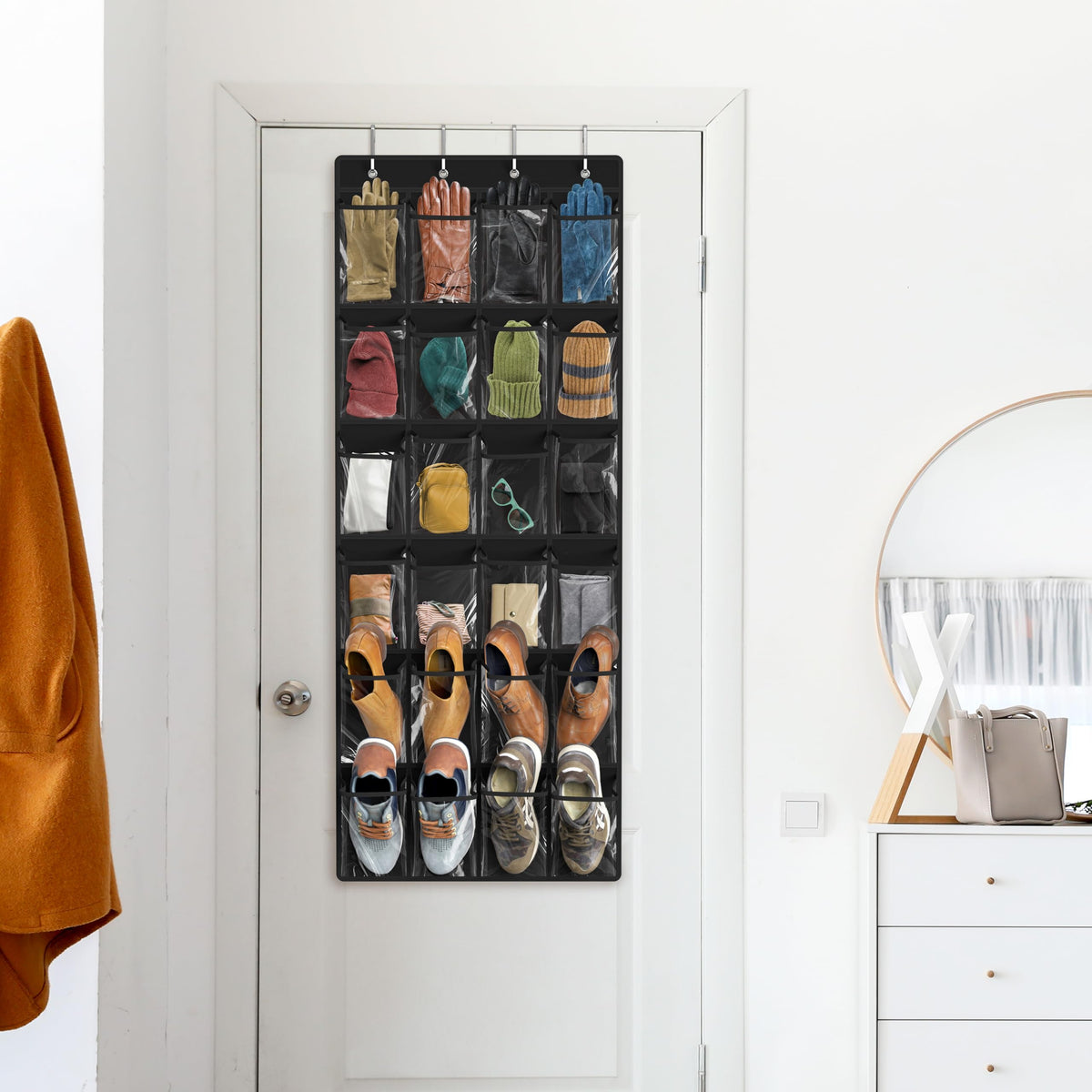 Simple Houseware 24 Pockets Clear Over the Door Shoe Organizer, Pink