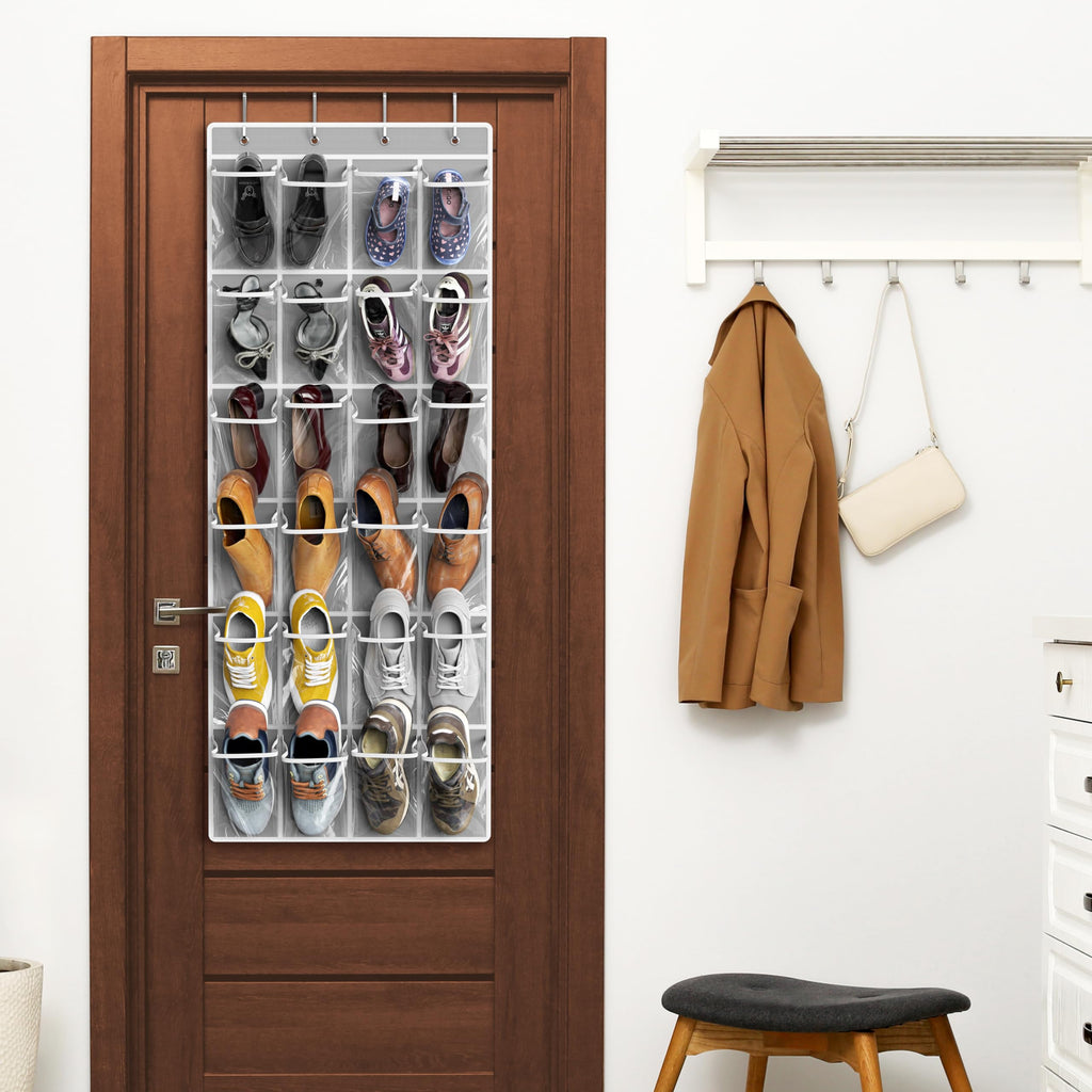 Simple Houseware 24 Pockets Clear Over the Door Shoe Organizer, Pink