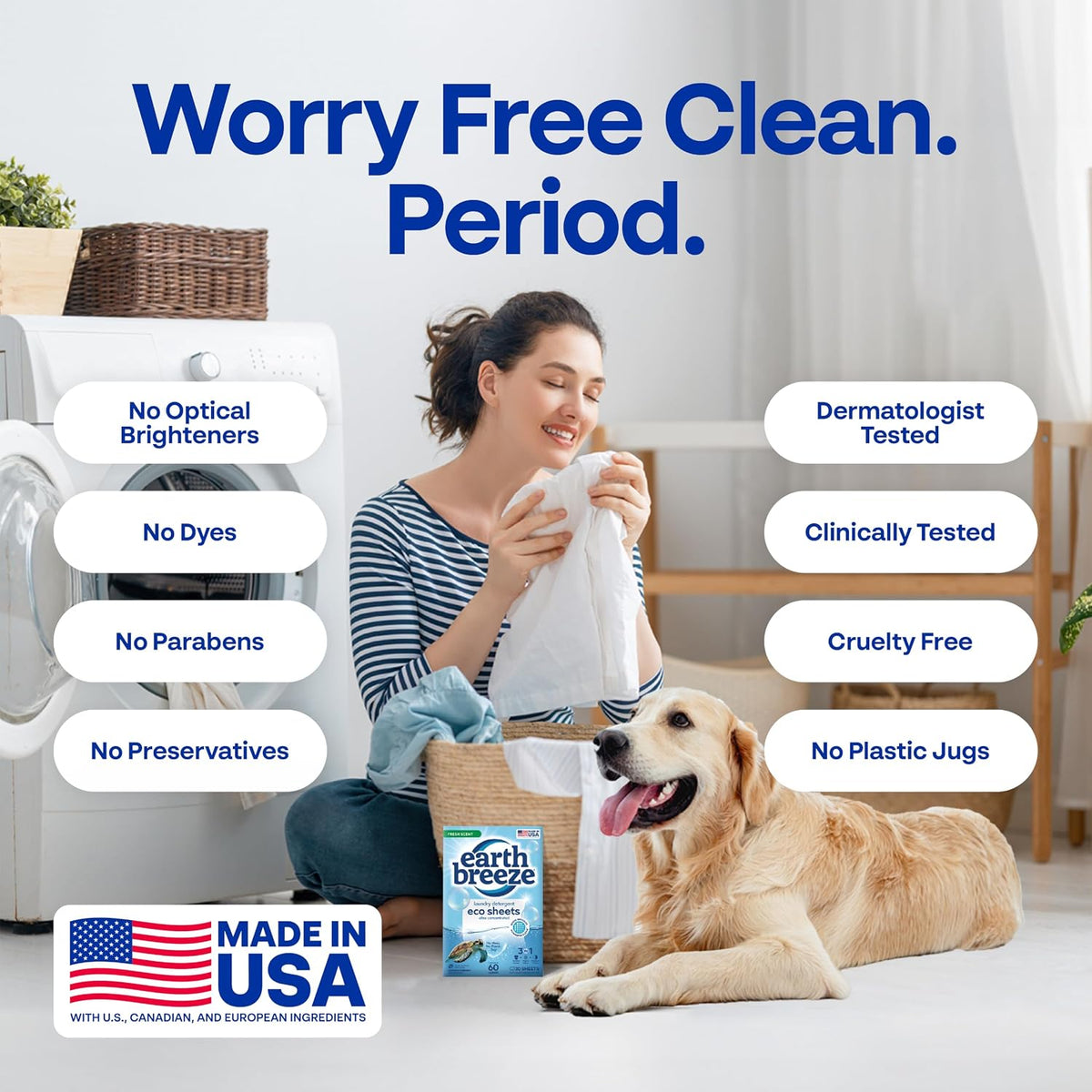 Earth Breeze Laundry Detergent Sheets Fresh Scent - 60 Loads per package. Eco Liquidless Soap - Travel-Friendly for Hot & Cold Cycles, Tackles Tough Stains & Odors - Gentle on Skin, 30 sheets (3 Pack)