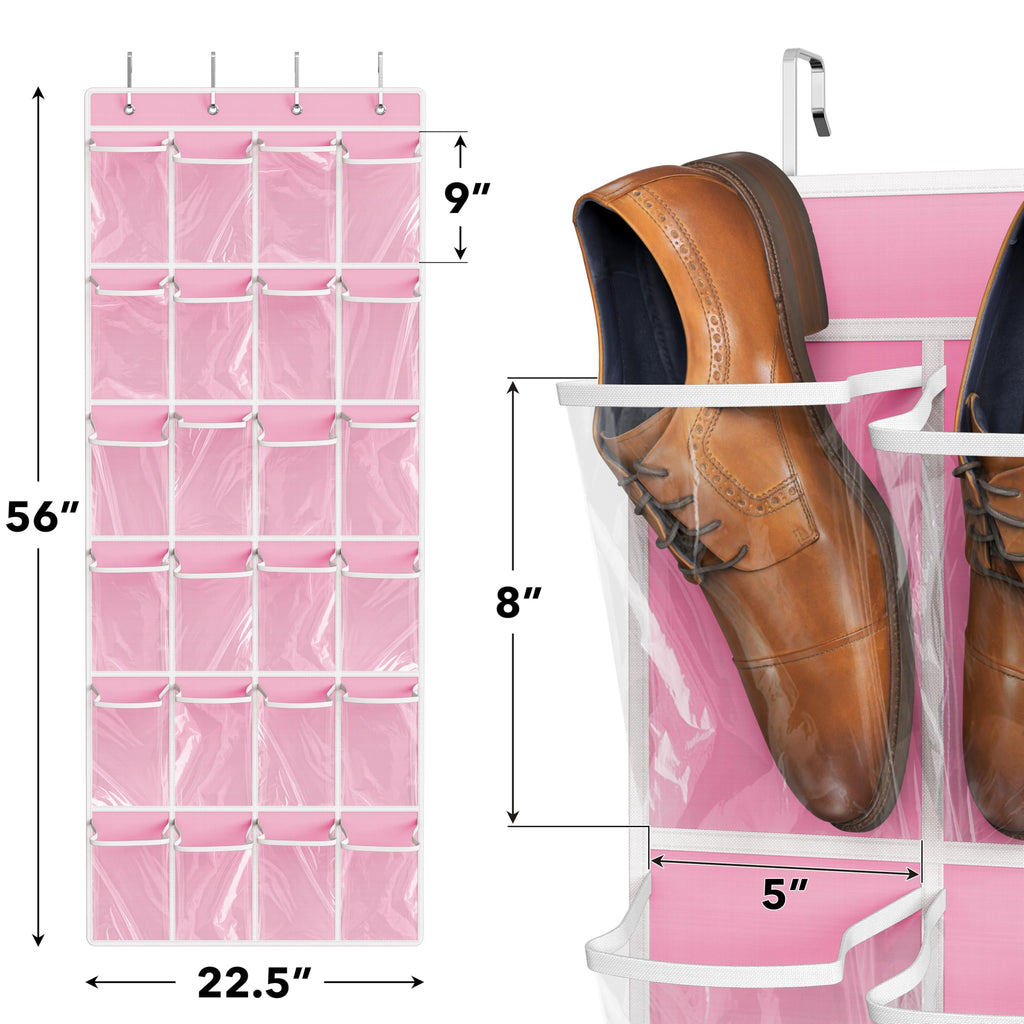 Simple Houseware 24 Pockets Clear Over the Door Shoe Organizer, Pink