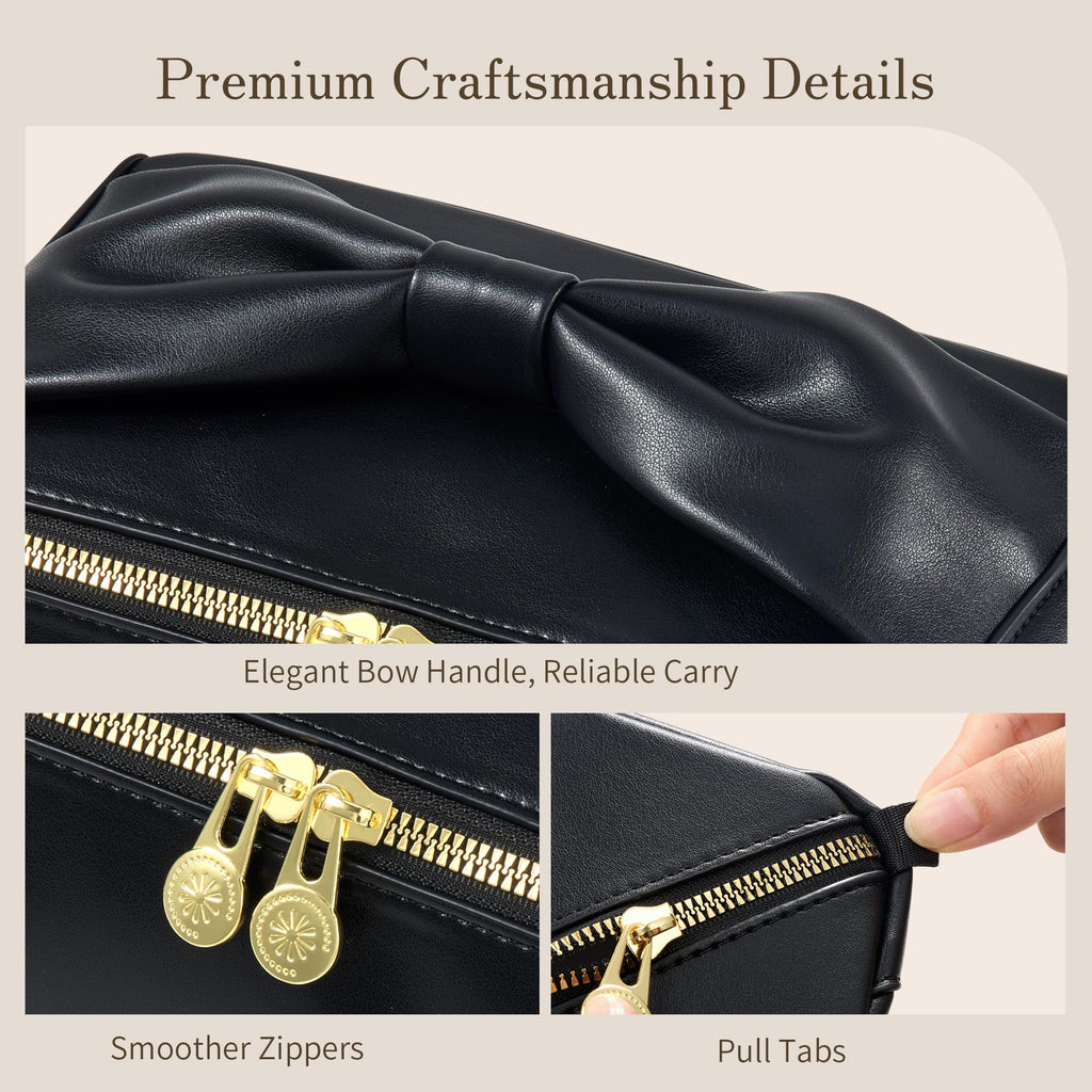 SHOWKOO Cosmetic Bag for Women, WideOpen Travel Makeup Bag with Compartment