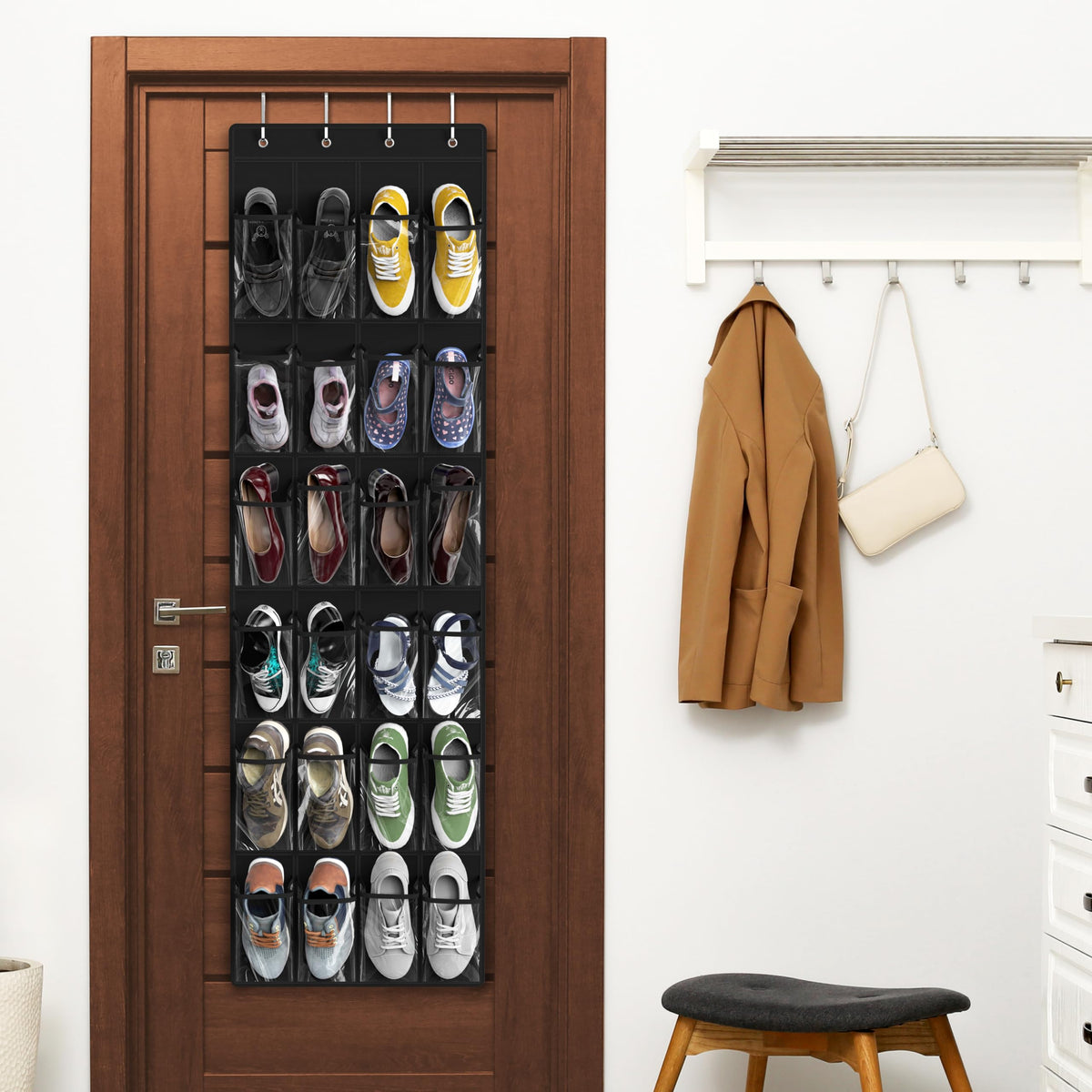 Simple Houseware 24 Pockets Clear Over the Door Shoe Organizer, Pink