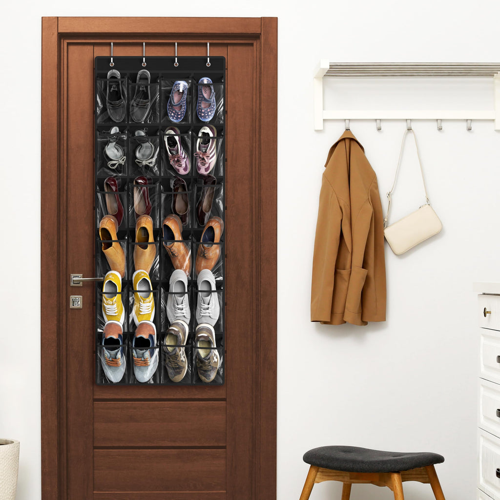 Simple Houseware 24 Pockets Clear Over the Door Shoe Organizer, Pink