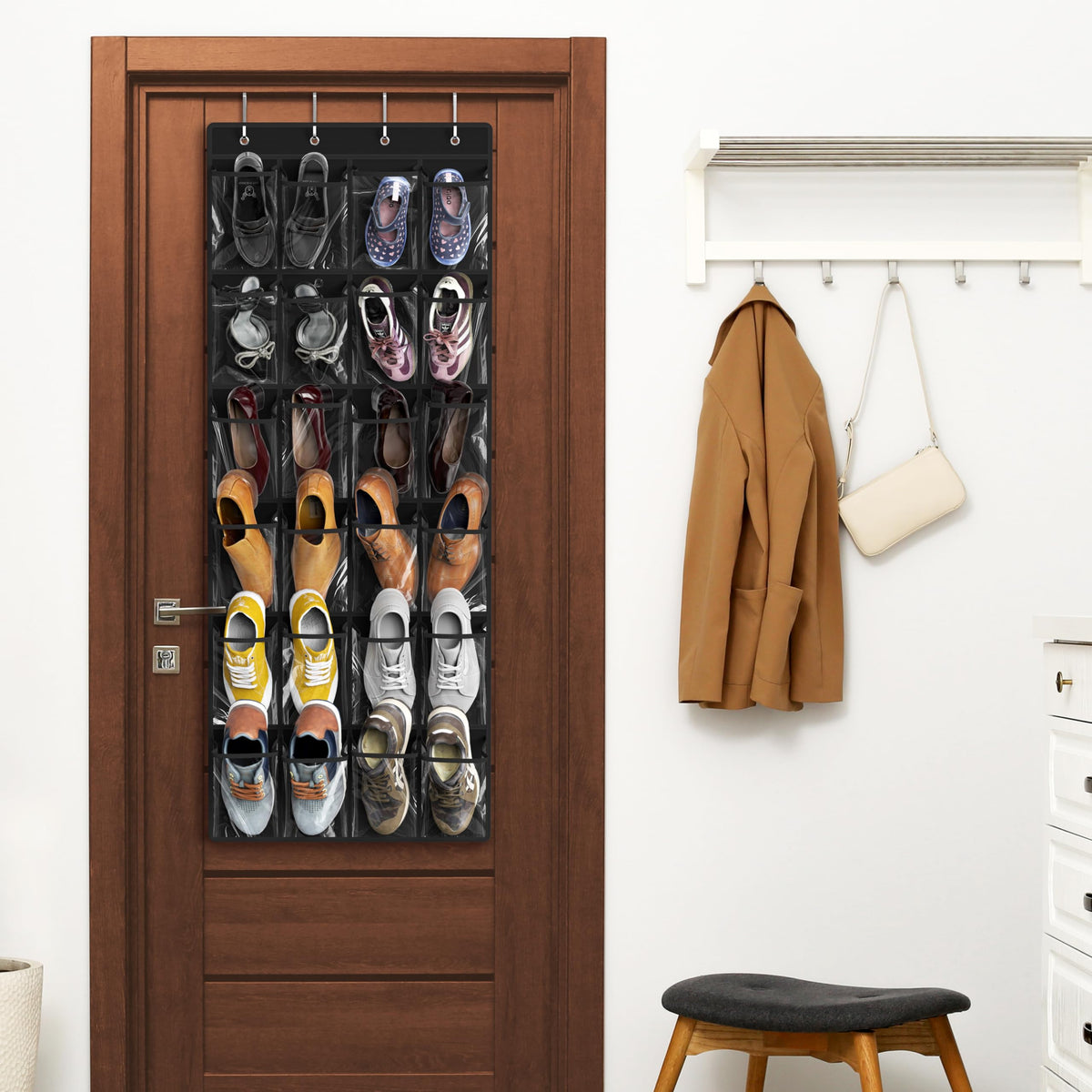 Simple Houseware 24 Pockets Clear Over the Door Shoe Organizer, Pink