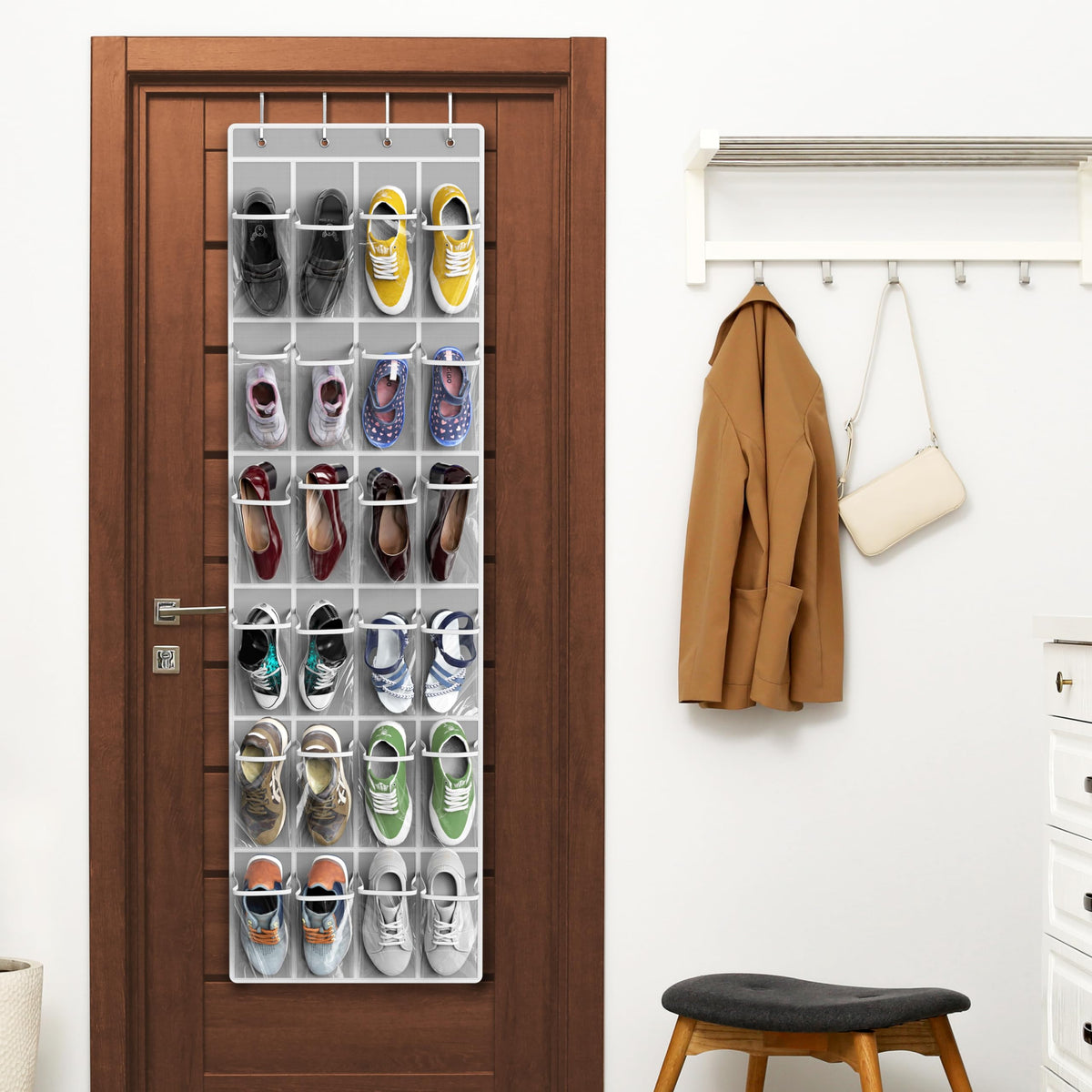 Simple Houseware 24 Pockets Clear Over the Door Shoe Organizer, Pink