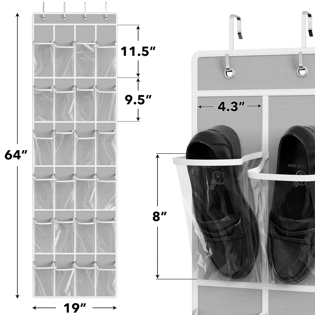 Simple Houseware 24 Pockets Clear Over the Door Shoe Organizer, Pink