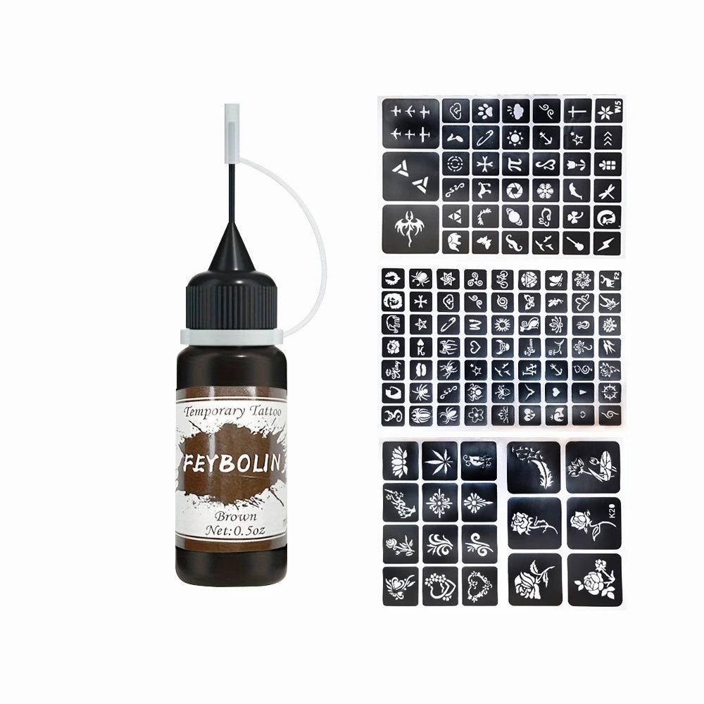Long-Lasting Temporary Tattoo Inks with 3 Tattoo Stickers Kit, Freehand Painting Gel for Makeup Trend Party Tattoos for Face Bod