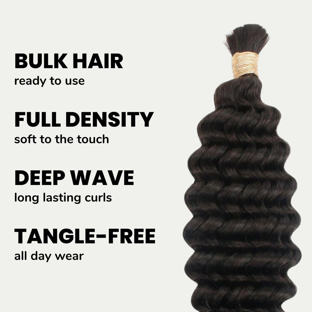Deep Wave Bulk 100% Human Braiding Hair