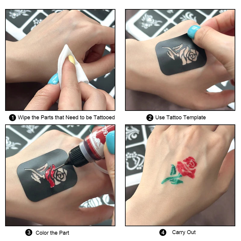Long-Lasting Temporary Tattoo Inks with 3 Tattoo Stickers Kit, Freehand Painting Gel for Makeup Trend Party Tattoos for Face Bod